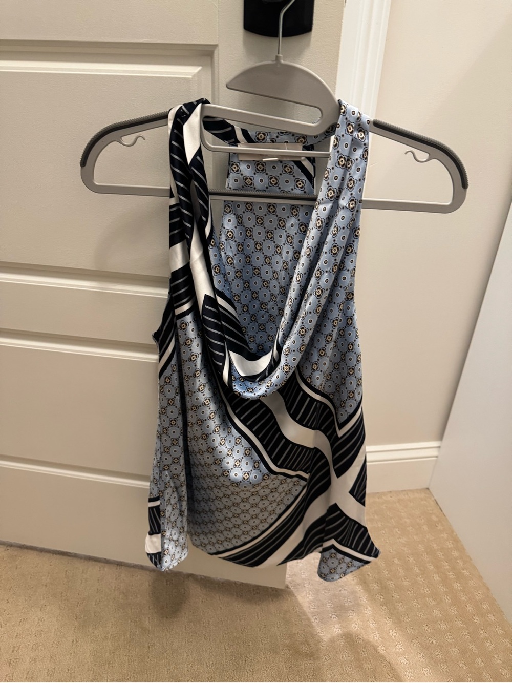 LOFT Light Blue and Black Patterned Draped Camisole-NWOT-size M